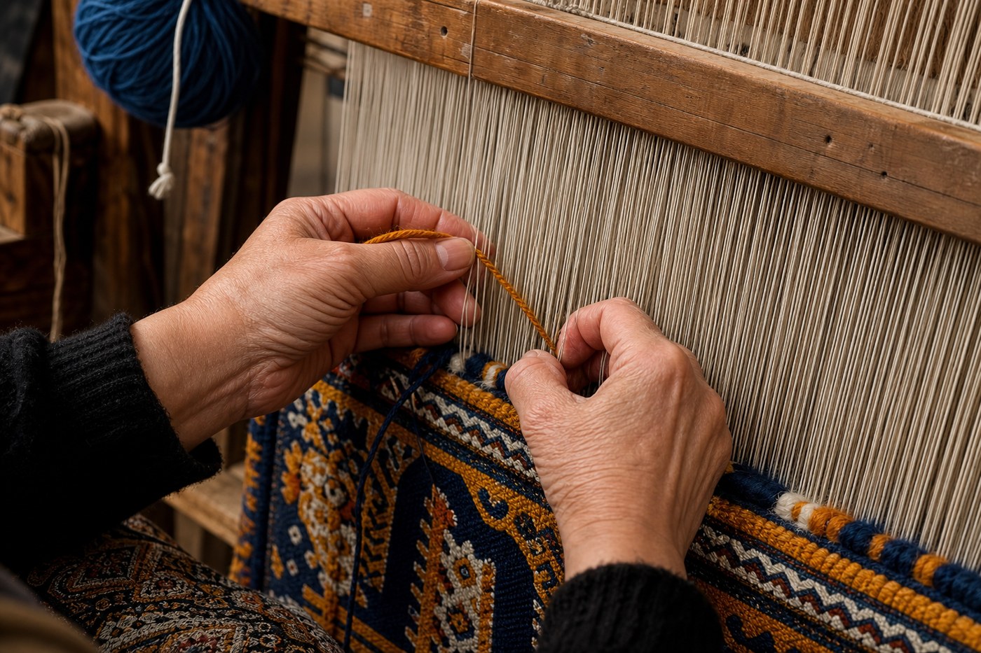 El dokuma tezgâhında çalışan usta